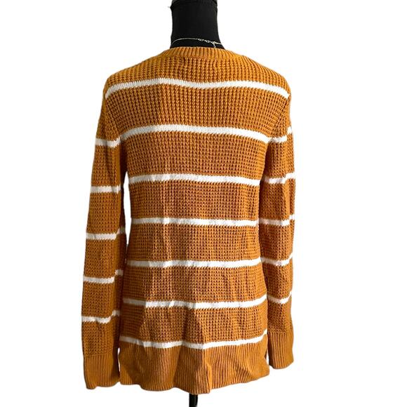 3/$15 Moondance Women's Mustard Yellow Stripes Fall Long Cardigan Sweater Small - Picture 4 of 11